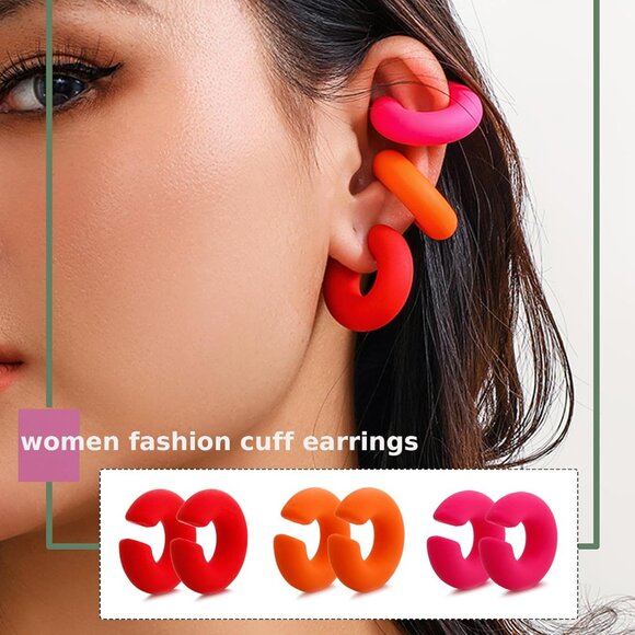 Colorful acrylic cuff earrings set, 12 pairs, non-piercing, trendy jewelry for w - Picture 3 of 7